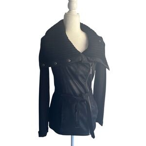 Armani Exchange Black Belted  Jacket w/ Knit Collar Sz M